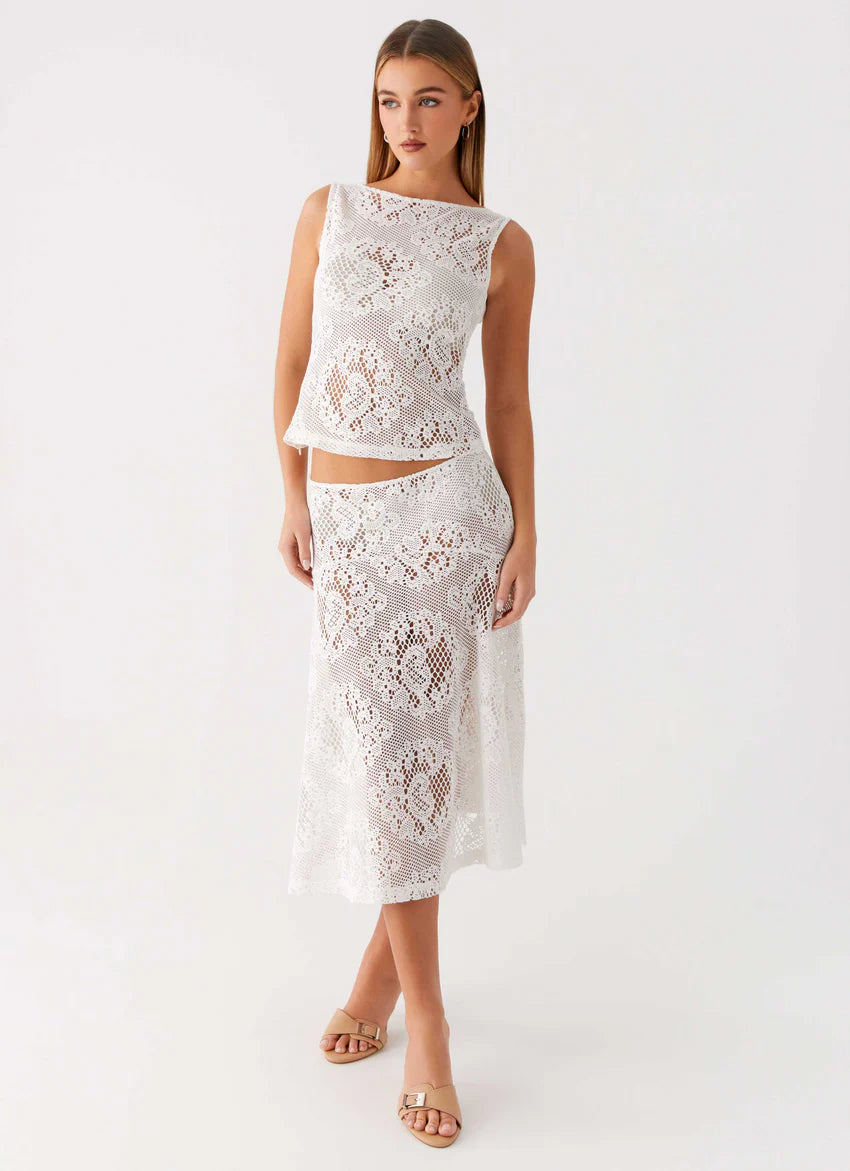 Virelle Lace Midi Skirt - Ivory