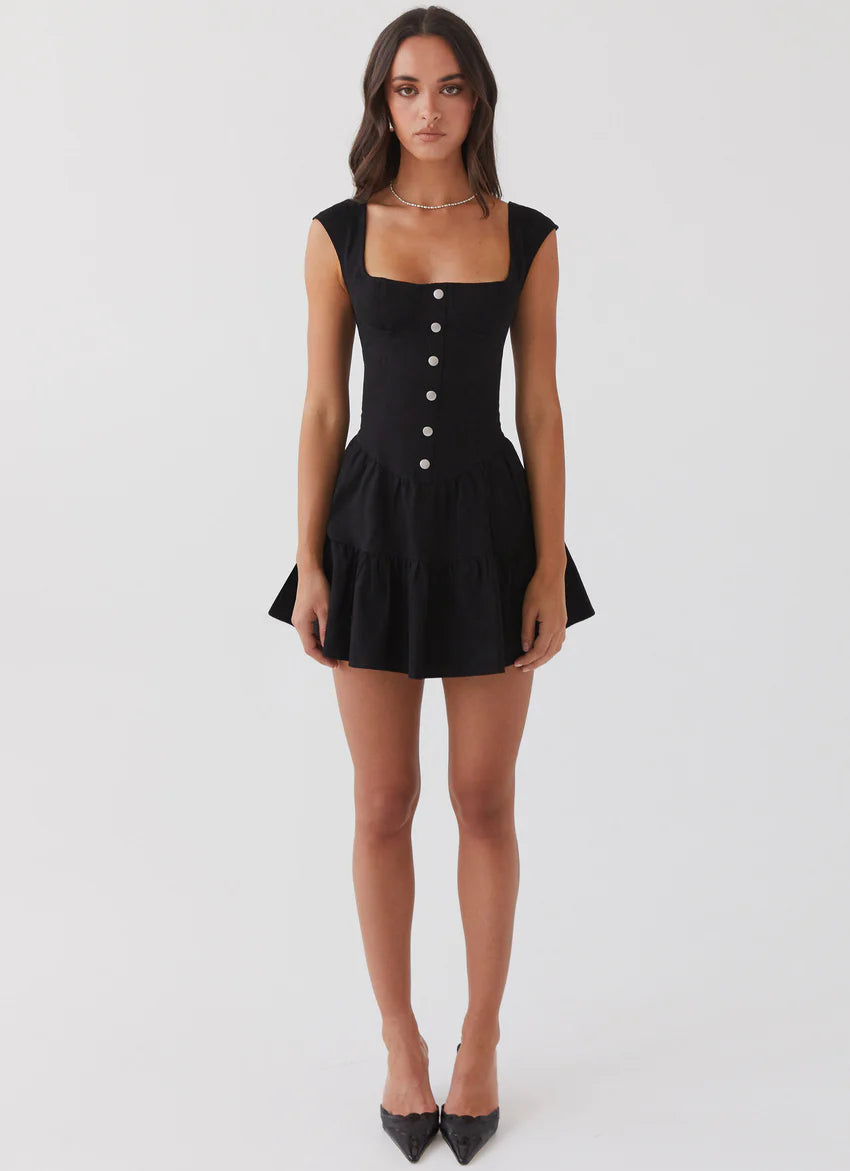 Isabella Denim Bustier Dress - Black