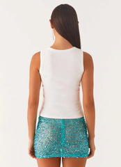 Signature Beaded Logo Tank - White