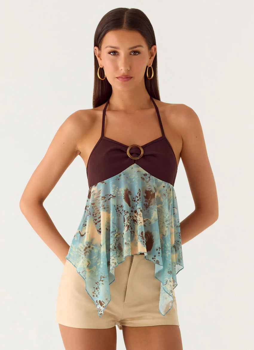 Lyrica Halter Top - Aqua Blur