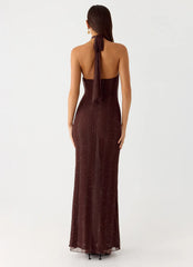 Haylan Sparkle Mesh Maxi Dress - Chocolate