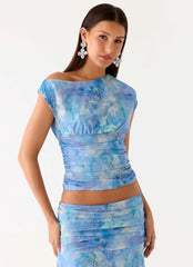 Liana Asymmetrical Top - Aqua Paisley