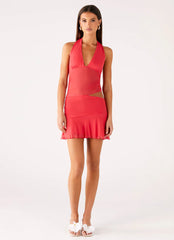 Calissa Haltherneck Mini Dress - Coral