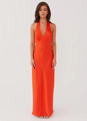 Heavy Hearted Satin Maxi Dress - Sunset