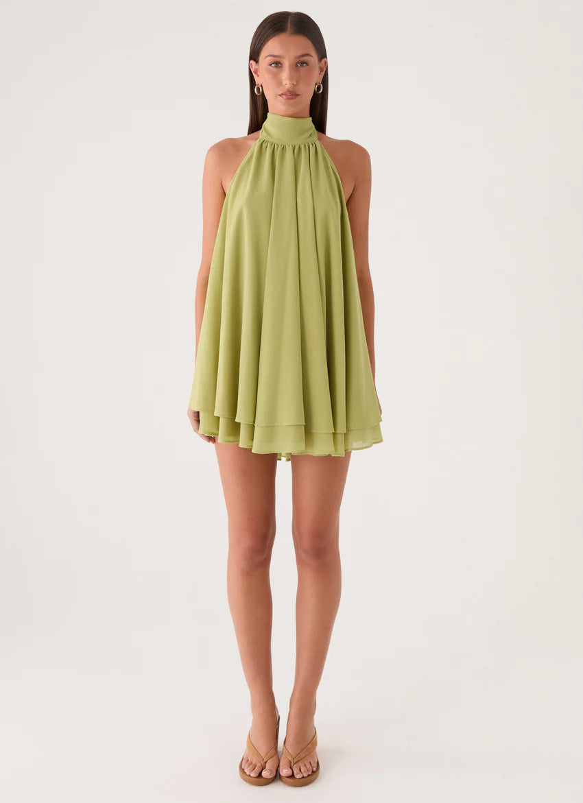Lyrah Halter Mini Dress - Lime