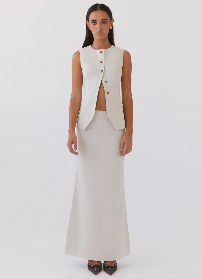 Born For Bordeaux Linen Midi Skirt - Oatmeal
