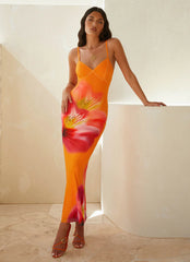 Kasey Midi Dress - Orange Tropical