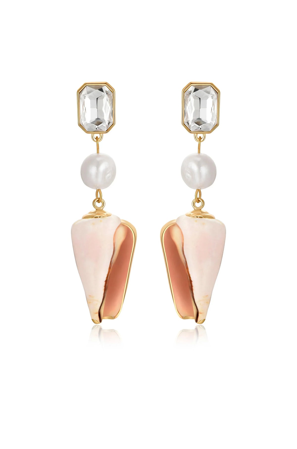 Golden Rimmed Shell Dangle Earrings