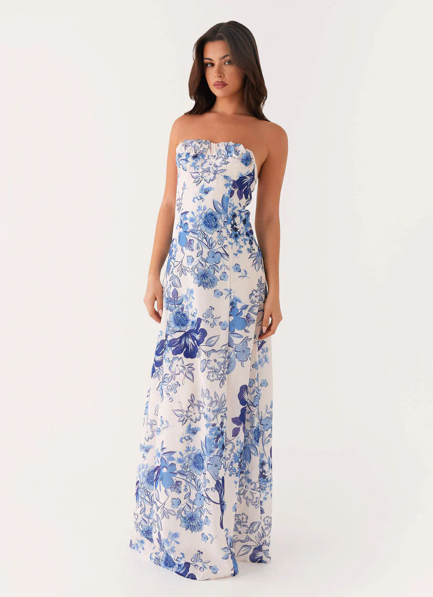 Tayla Linen Maxi Dress - Serene Sky Floral