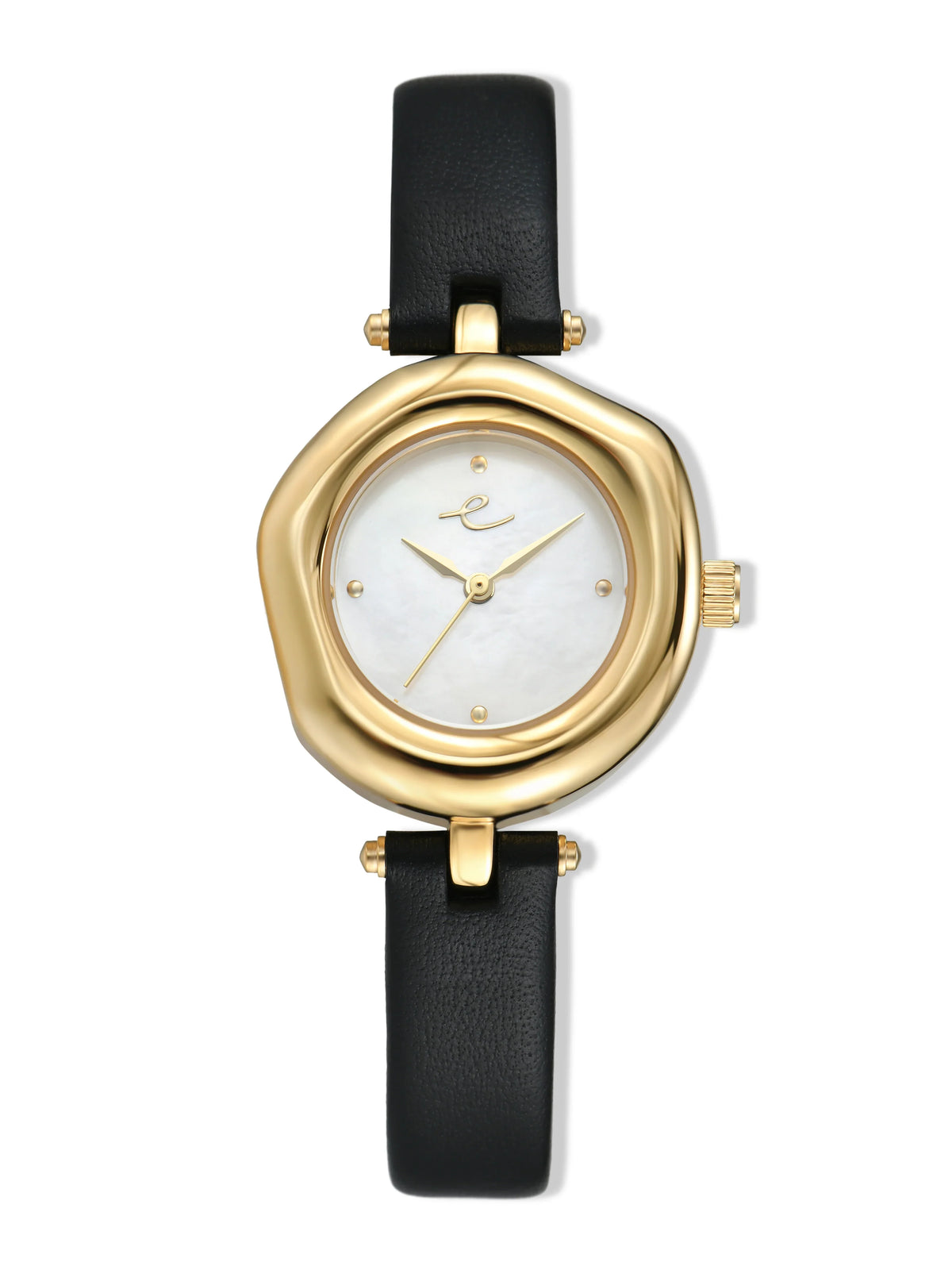 Open Circle Leather Watch in Black