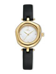 Open Circle Leather Watch in Black
