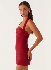 Julianna Linen Mini Dress - Maroon