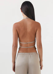 Bree Satin Halterneck Top - Mushroom