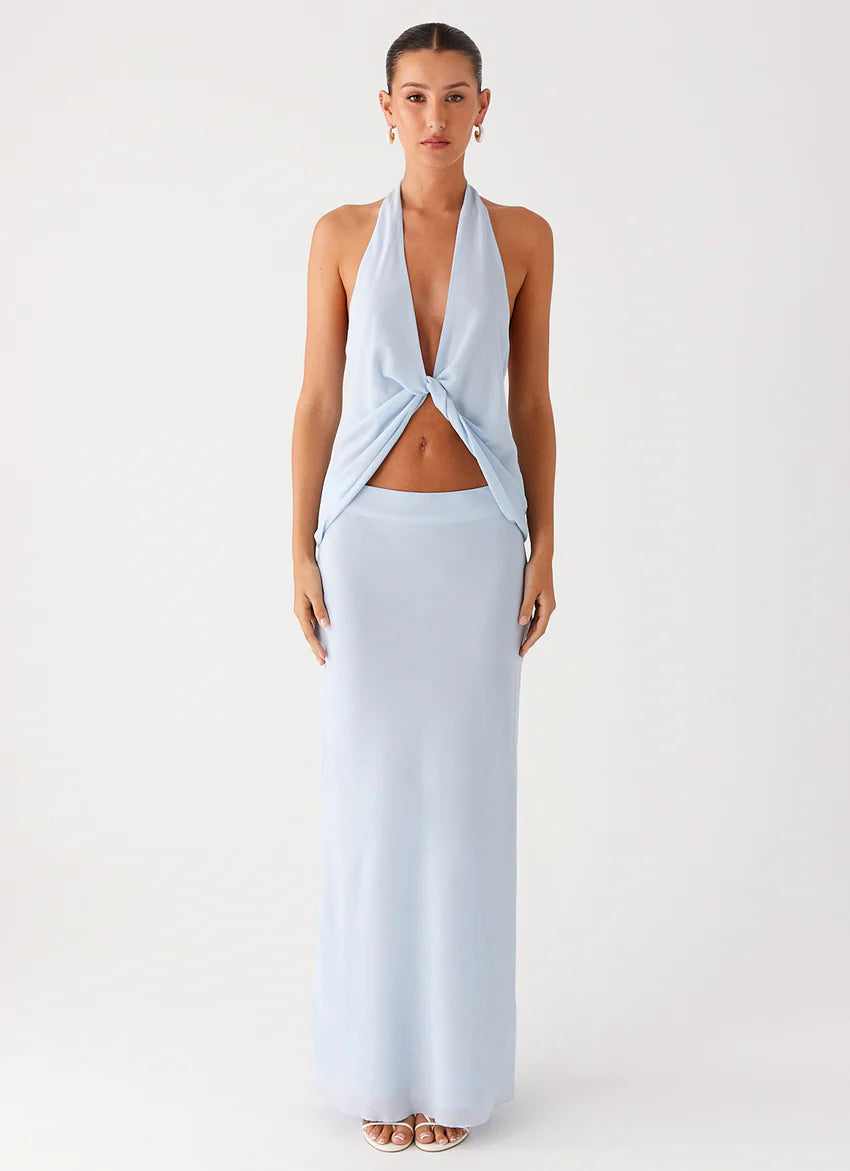 Michaella Chiffon Maxi Skirt - Blue