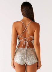 Maelis Low Rise Sequin Mini Shorts - Silver