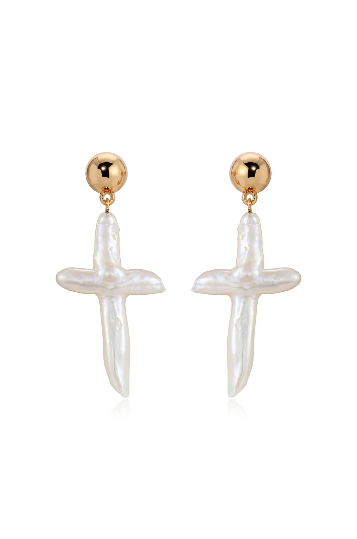 Organic Freshwater Pearl Cross Earrings