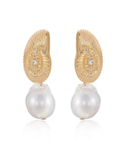 Nautilus Shell Freshwater Pearl Earrings