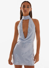 Nora Sequin Cowl Neck Mini Dress - Blue