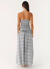 Malia Shirred Maxi Dress - Blue Grey Check