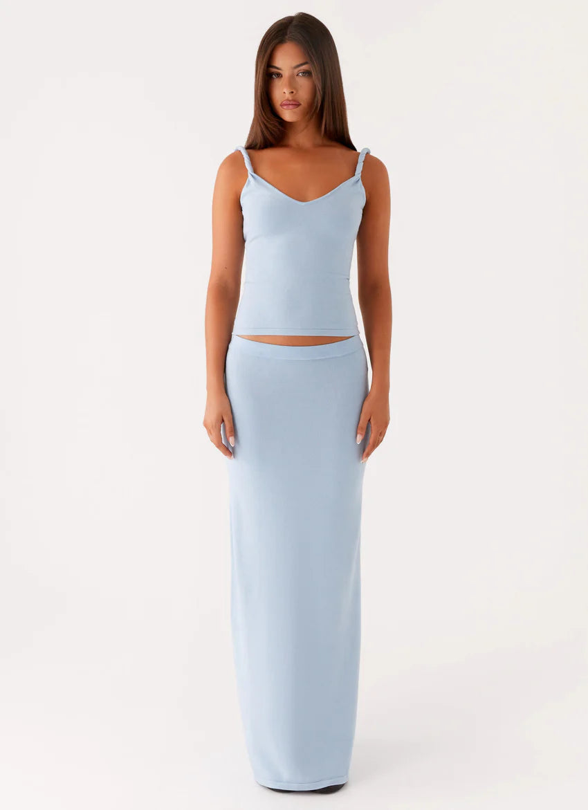 Anastasia Knit Maxi Skirt - Blue