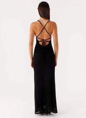 Beki Beaded Mesh Maxi Dress - Black