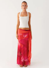Raya Maxi Skirt - Peach Watermelon Flower