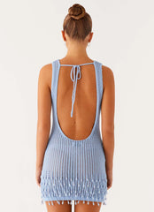 Miracle Beaded Crochet Mini Dress - Blue
