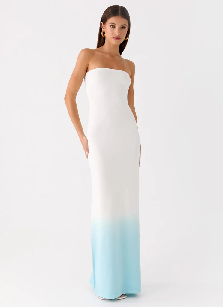 white to blue ombre dress Soft Spoken Knit Maxi Set:Blood Drip Corset Shop Bell Sleeve Mini Fabrication | Butter dusty blue and navy
