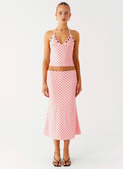 Bahama Low Rise Midi Skirt - Strawberry Dot