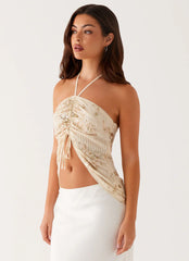 Kirrily Beaded Halter Top - Ivory