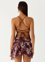 Fiore Asymmetrical Mini Skirt - Espresso Meadow