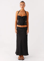 Breanne Midi Skirt - Black Polka Dot