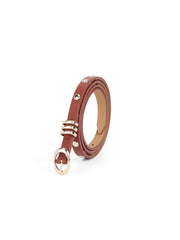 Classic Studded Skinny Belt in Cognac