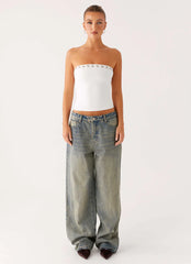 Miku Eyelet Strapless Top - White