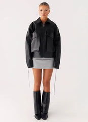Lula Tassle Faux Leather Bomber Jacket - Black